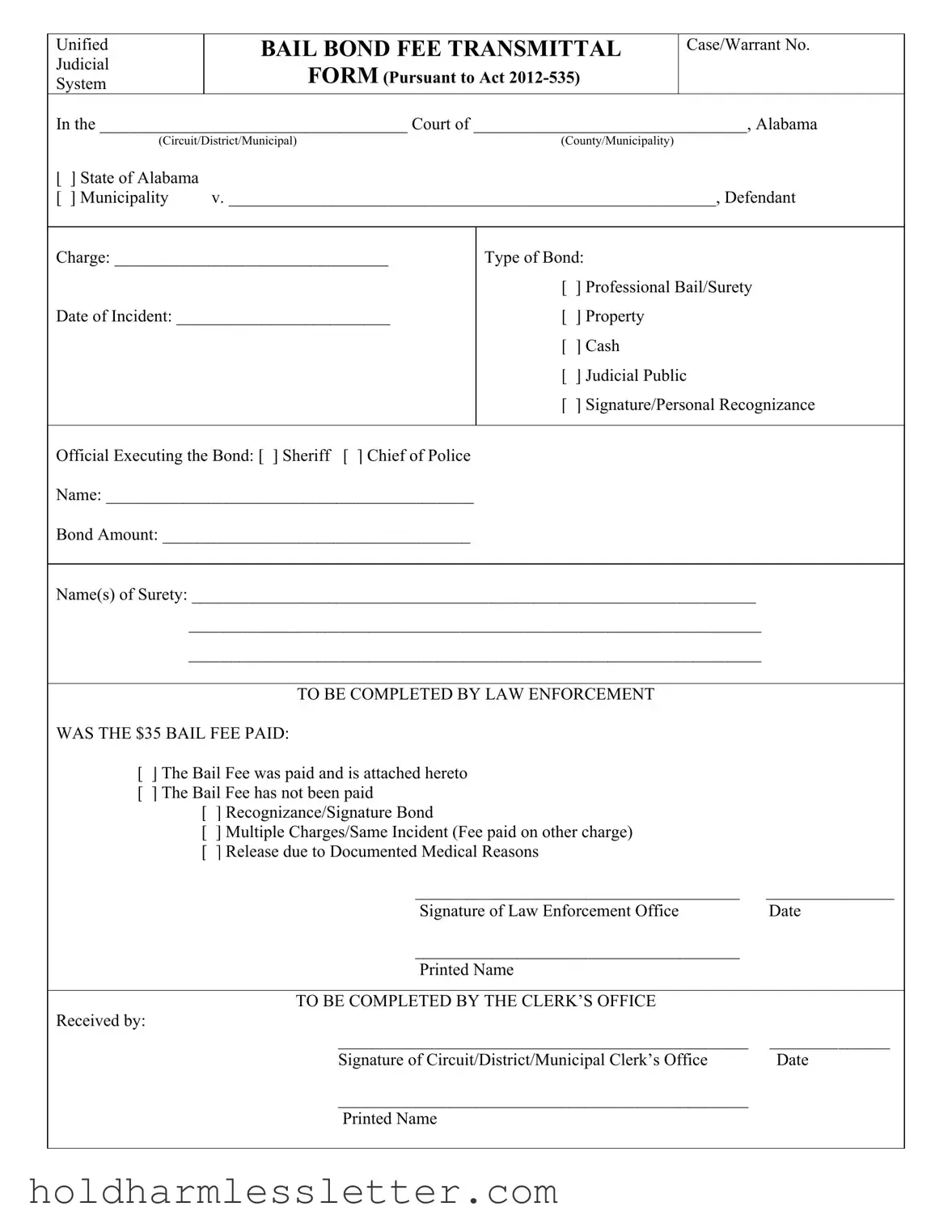 Blank Bond Release Alabama PDF Template