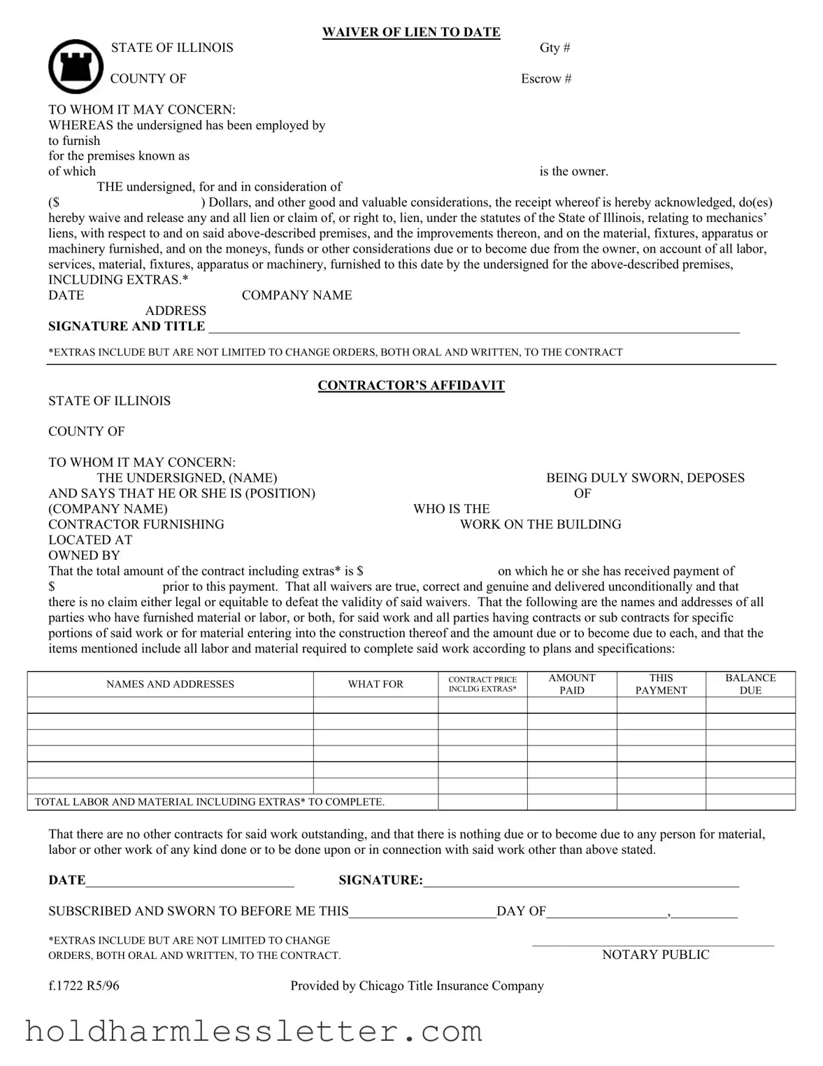 Blank Chicago Title Waiver Format PDF Template