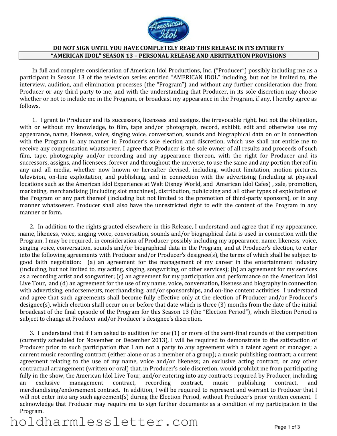 Blank Idol Personal Release PDF Template