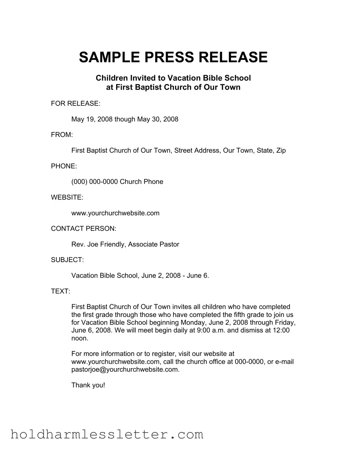 Blank Press Release Format Example PDF Template