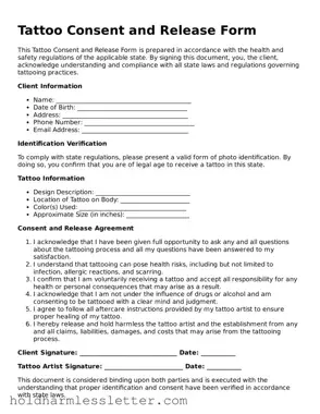 Fillable Tattoo Release Template