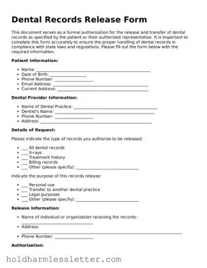 Fillable Dental Records Release Template