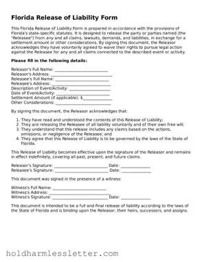 Printable Florida Release of Liability Form