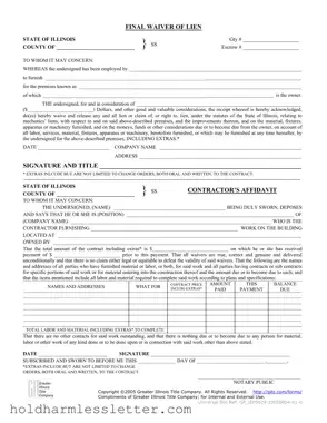 Blank Illinois Final Waiver Of Lien PDF Template