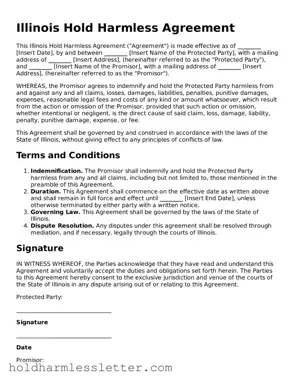 Printable Illinois Hold Harmless Agreement Form