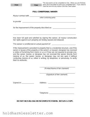 Blank Michigan Full Conditional Waiver PDF Template