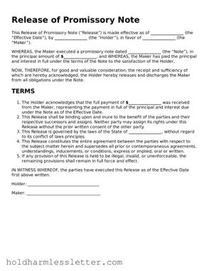 Fillable Release of Promissory Note Template