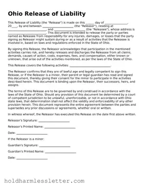 Printable Ohio Release of Liability Form