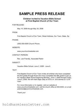 Blank Press Release Format Example PDF Template