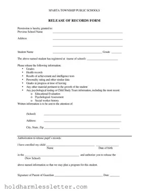 Blank Release School Records PDF Template