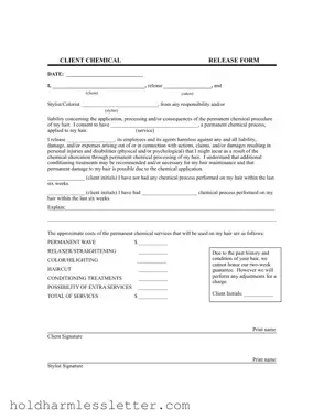 Blank Salon Chemical Waiver PDF Template