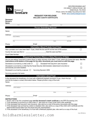 Blank Tenncare Request For Release PDF Template