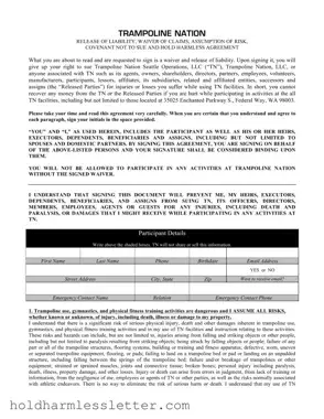 Blank Trampoline Waiver PDF Template