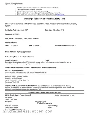 Blank Transcript Release Authorization PDF Template