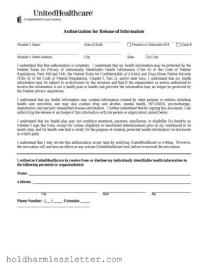 Blank United Healthcare Release Of Information PDF Template