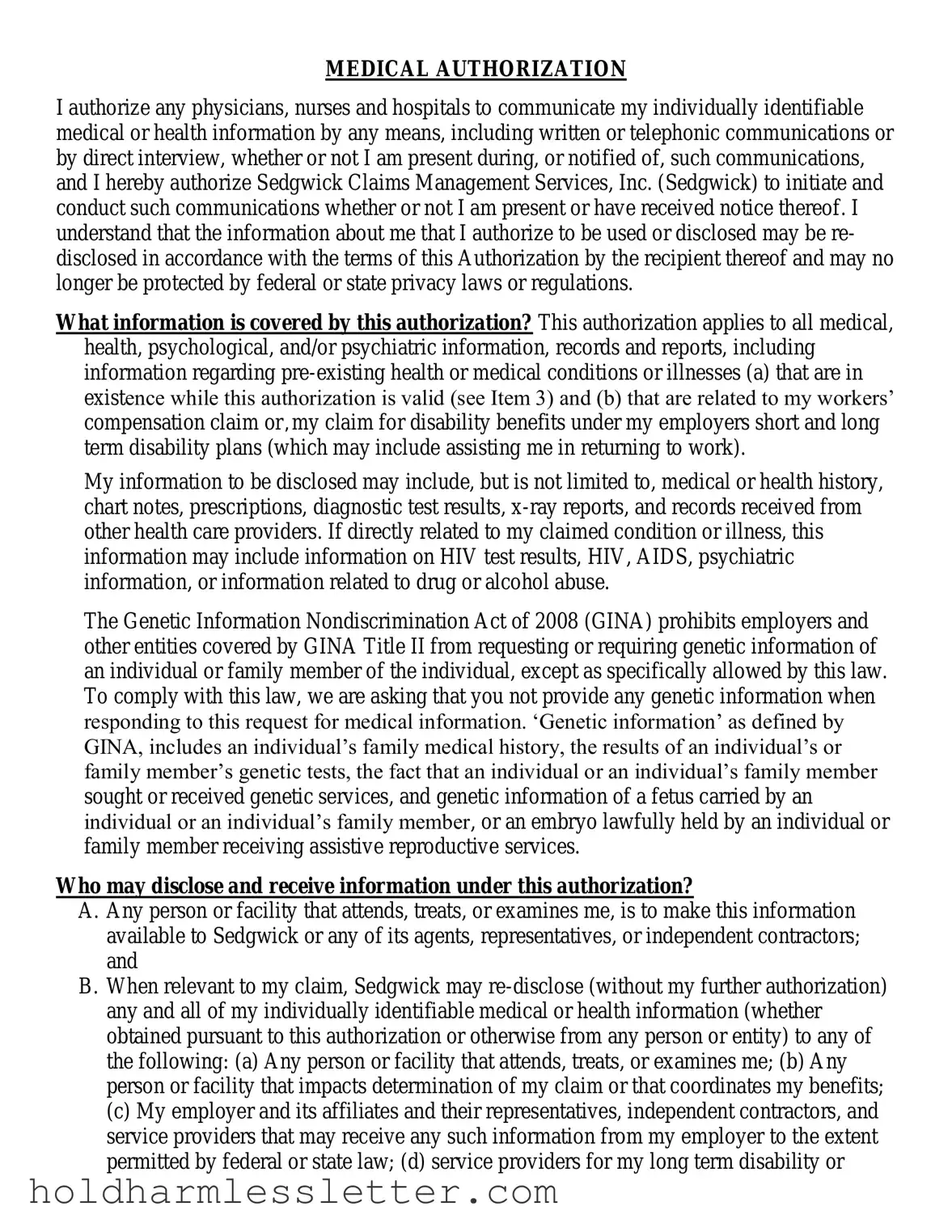 Blank Sedgwick Medical Release PDF Template