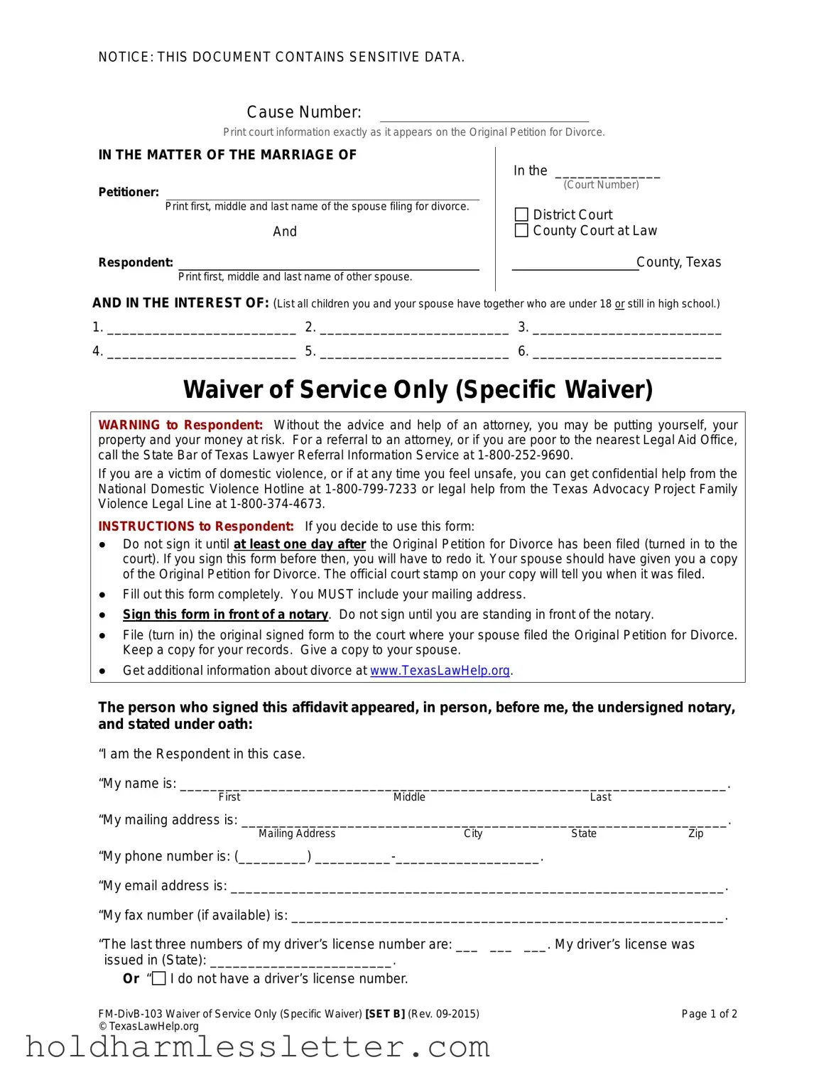 Blank Waiver Service PDF Template